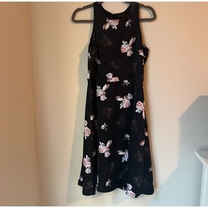 Banana Republic Sleeveless Racerback Black Floral Dress Size 6